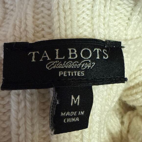 Talbots White Cable Knit Sequin Turtleneck Long Sleeve Pullover Sweater Top M - Picture 4 of 5